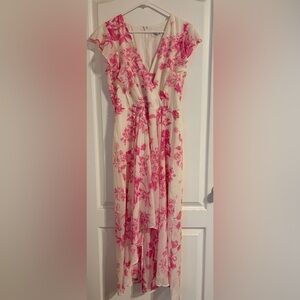 NWOT Eliza J Pink Floral‎ Asymmetrical Dress 10 Party Cottage Coquette Princess